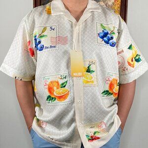 Malibu Hawaiian Button Up Shirt Top Men's Large Natural Off White Casual NWT